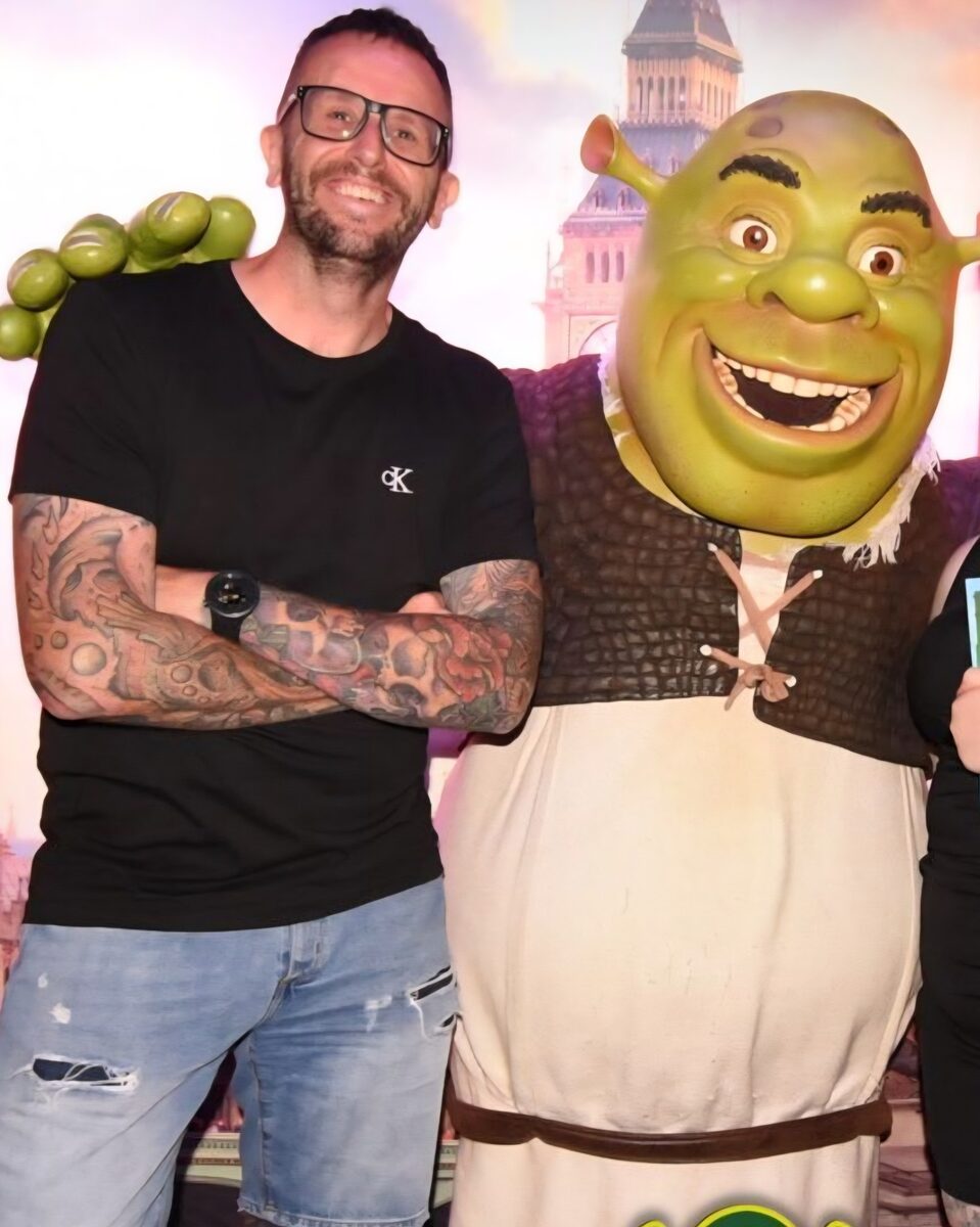 Gary at around 14 stone with Shrek